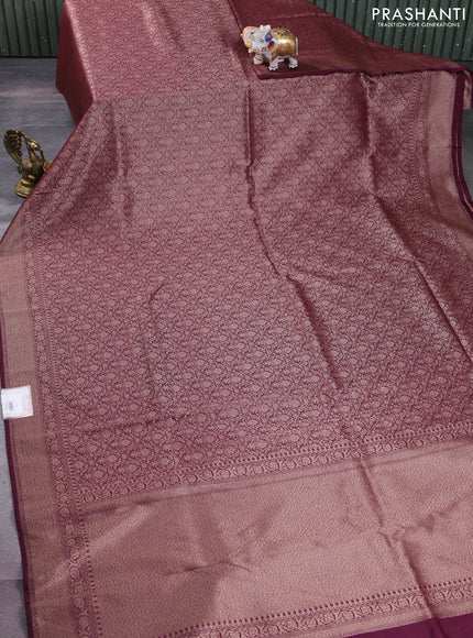 Banarasi semi silk saree wine shade with allover thread & zari weaves and woven border