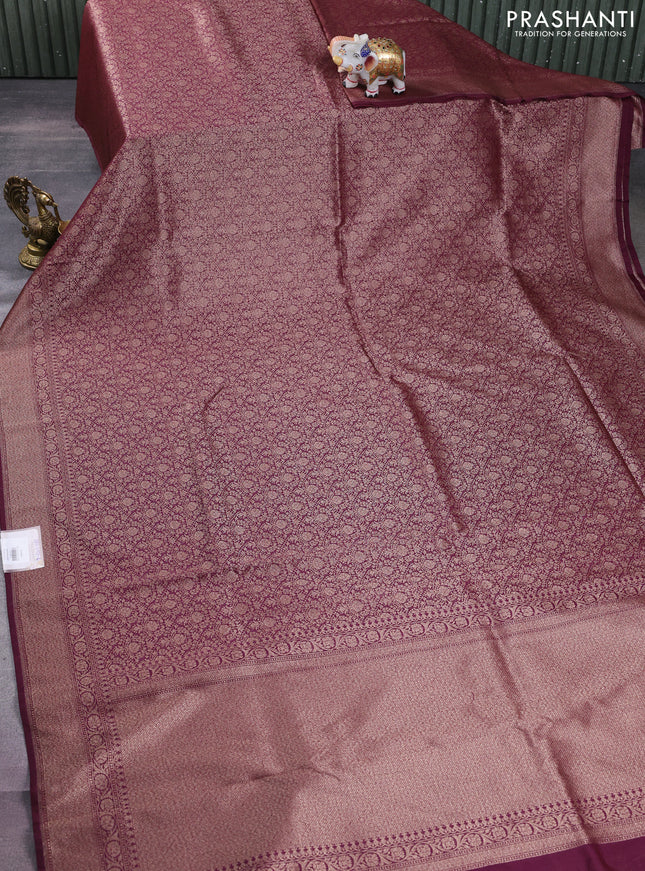 Banarasi semi silk saree wine shade with allover thread & zari weaves and woven border