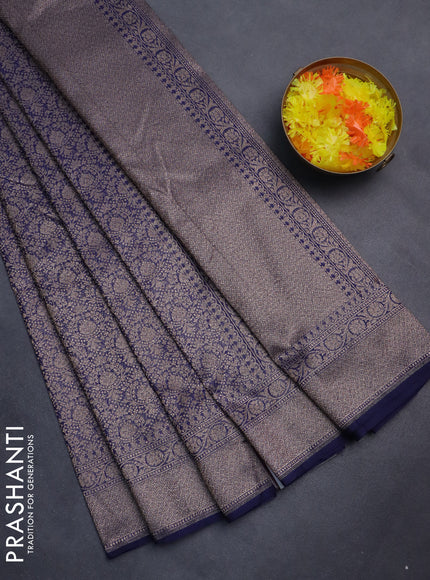 Banarasi semi silk saree navy blue with allover thread & zari weaves and woven border