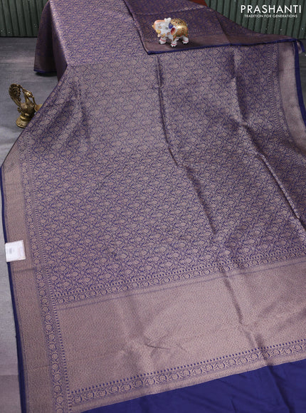Banarasi semi silk saree navy blue with allover thread & zari weaves and woven border
