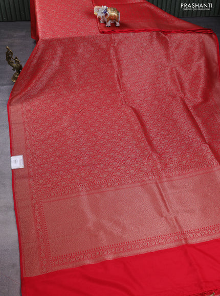 Banarasi semi silk saree red with allover thread & zari weaves and woven border