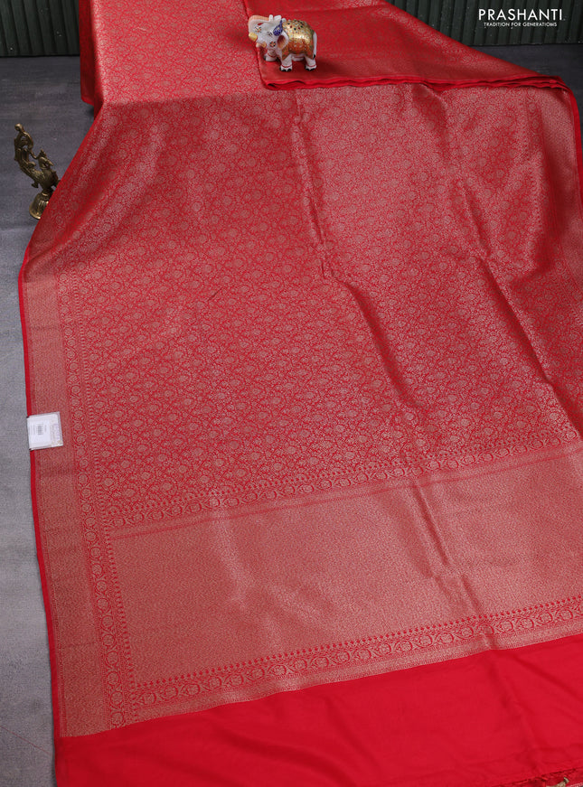 Banarasi semi silk saree red with allover thread & zari weaves and woven border