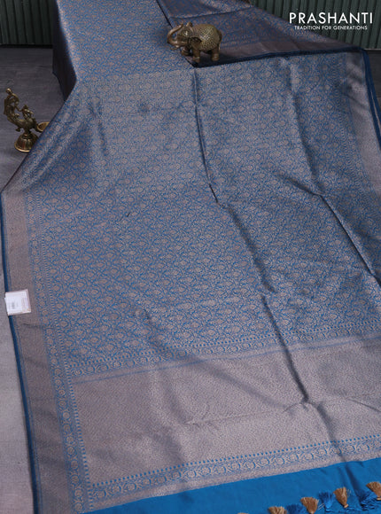 Banarasi semi silk saree cs blue with allover thread & zari weaves and woven border