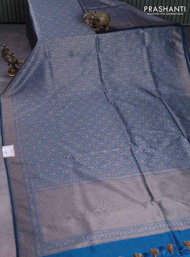 Banarasi semi silk saree cs blue with allover thread & zari weaves and woven border