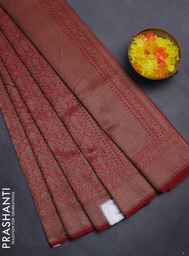 Banarasi semi silk saree maroon with allover thread & zari weaves and woven border
