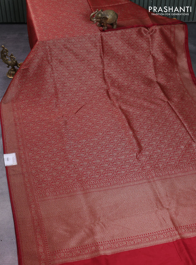 Banarasi semi silk saree maroon with allover thread & zari weaves and woven border
