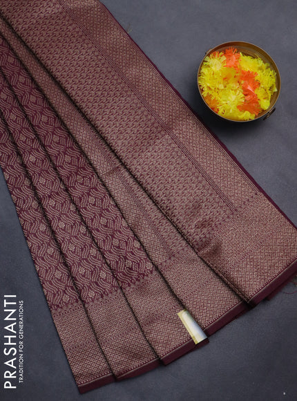Banarasi semi silk saree wine shade with allover thread & zari weaves and woven border