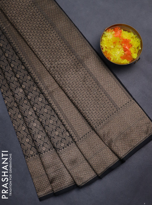 Banarasi semi silk saree black with allover thread & zari weaves and woven border