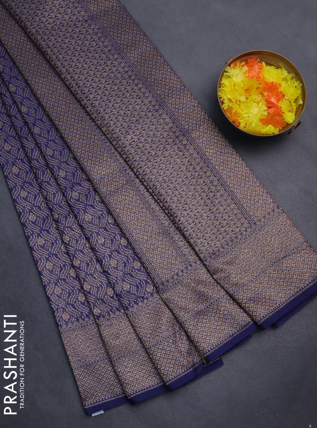 Banarasi semi silk saree navy blue with allover thread & zari weaves and woven border