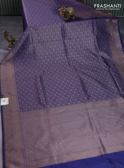 Banarasi semi silk saree navy blue with allover thread & zari weaves and woven border