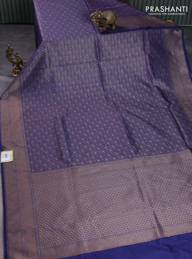 Banarasi semi silk saree navy blue with allover thread & zari weaves and woven border