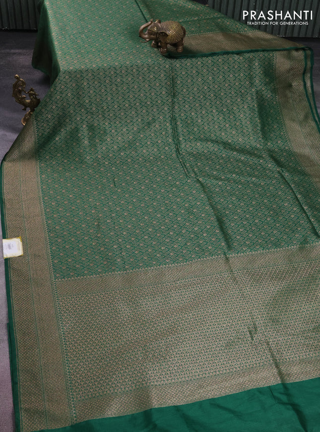 Banarasi semi silk saree green with allover thread & zari weaves and woven border
