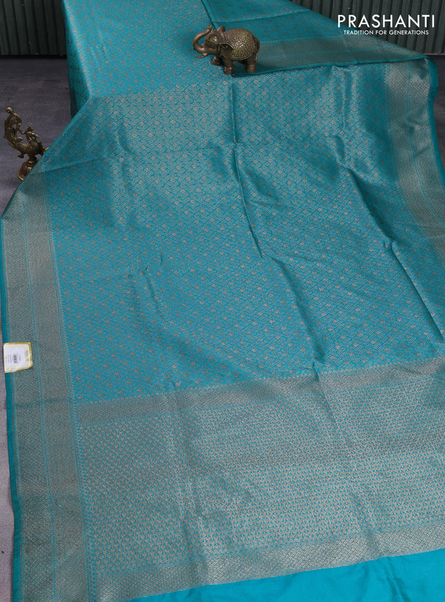 Banarasi semi silk saree teal green with allover thread & zari weaves and woven border