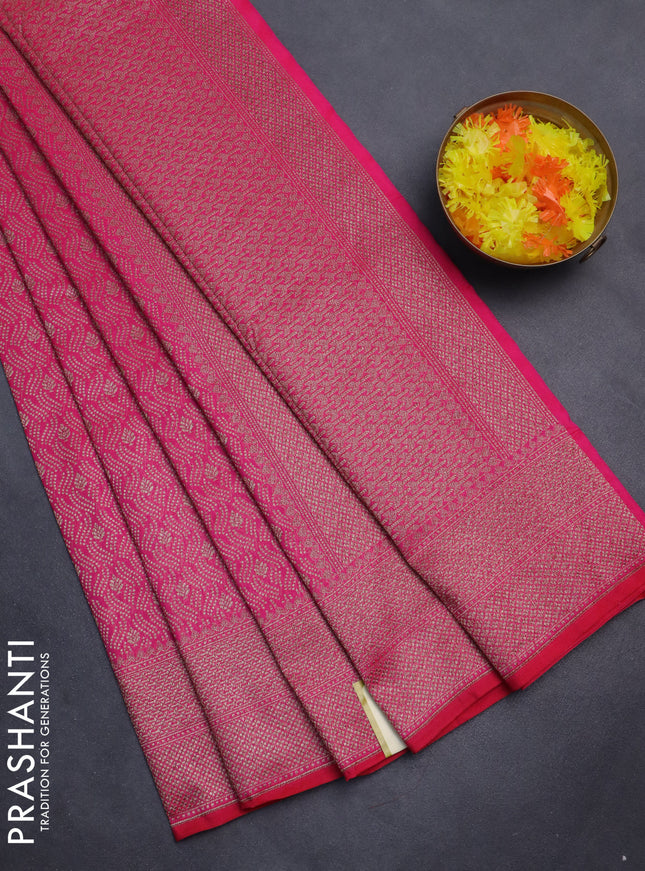 Banarasi semi silk saree pink with allover thread & zari weaves and woven border