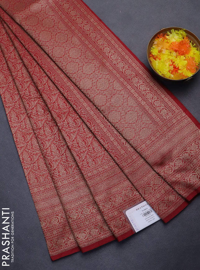 Banarasi semi silk saree maroon with allover thread & zari woven butta weaves and woven border