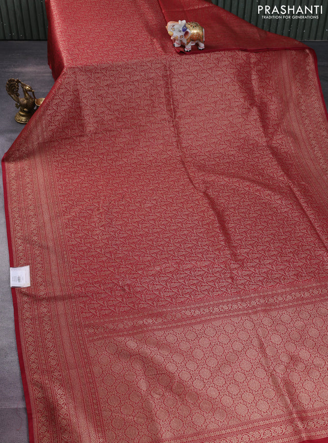Banarasi semi silk saree maroon with allover thread & zari woven butta weaves and woven border
