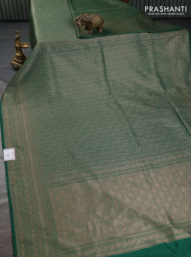 Banarasi semi silk saree green with allover thread & zari woven butta weaves and woven border