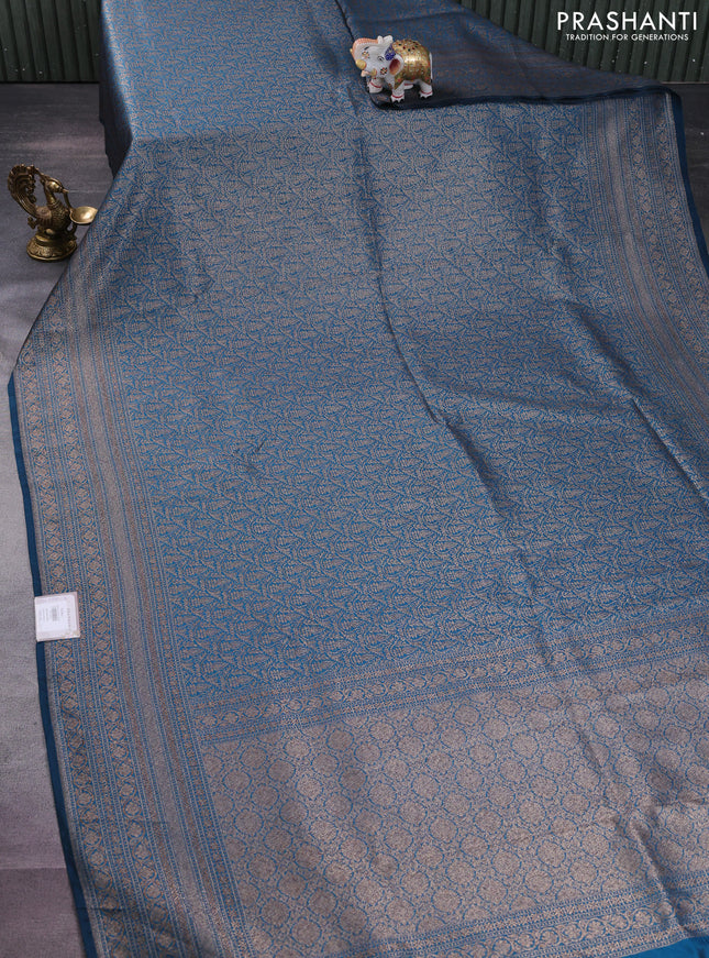 Banarasi semi silk saree cs blue with allover thread & zari woven butta weaves and woven border