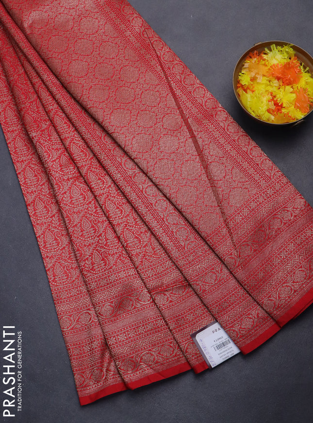 Banarasi semi silk saree red with allover thread & zari woven butta weaves and woven border