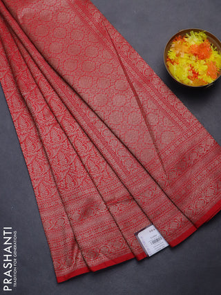 Banarasi semi silk saree red with allover thread & zari woven butta weaves and woven border