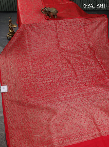 Banarasi semi silk saree red with allover thread & zari woven butta weaves and woven border