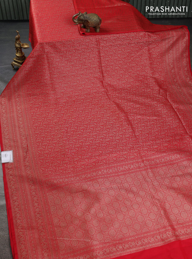 Banarasi semi silk saree red with allover thread & zari woven butta weaves and woven border