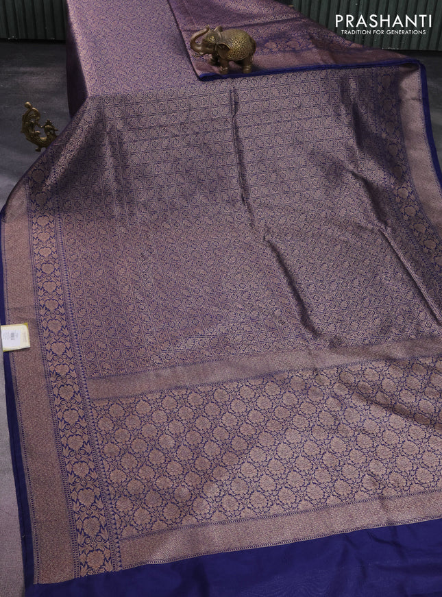 Banarasi semi silk saree blue with allover thread & zari weaves and woven border