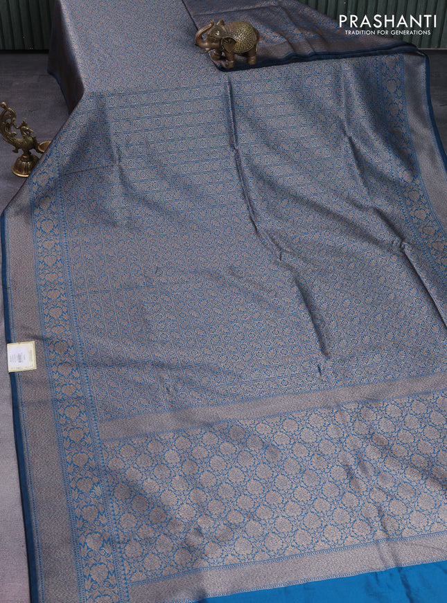 Banarasi semi silk saree peacock blue with allover thread & zari weaves and woven border
