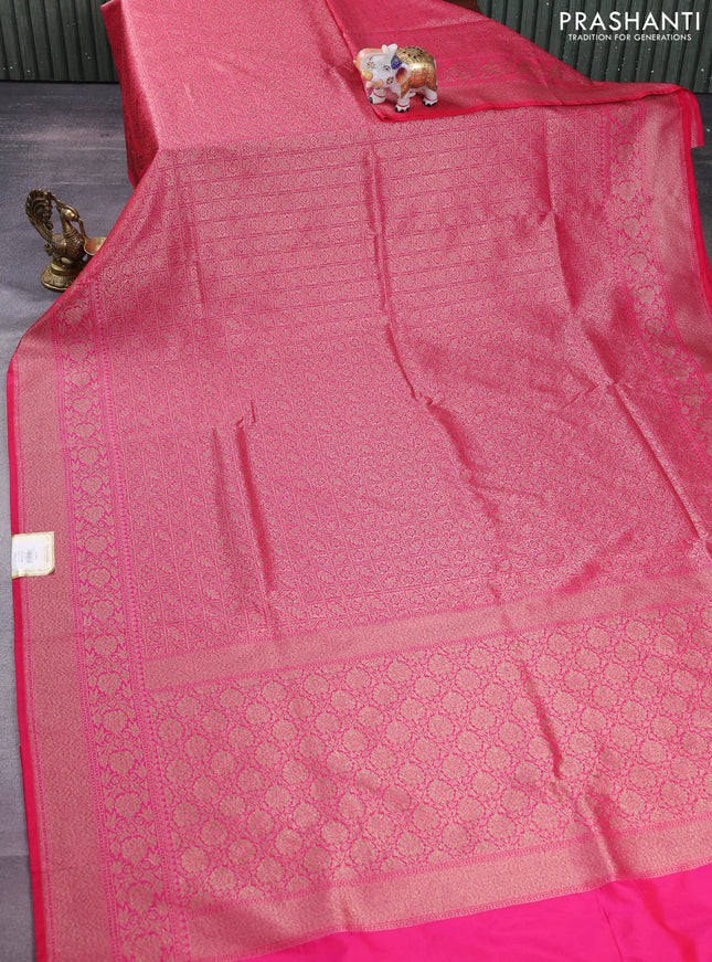 Banarasi semi silk saree pink with allover thread & zari weaves and woven border