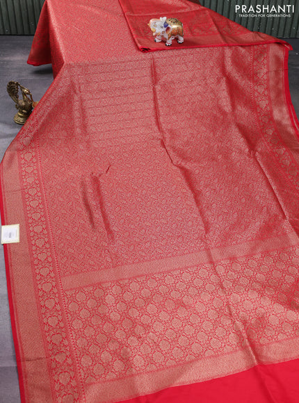Banarasi semi silk saree red with allover thread & zari weaves and woven border