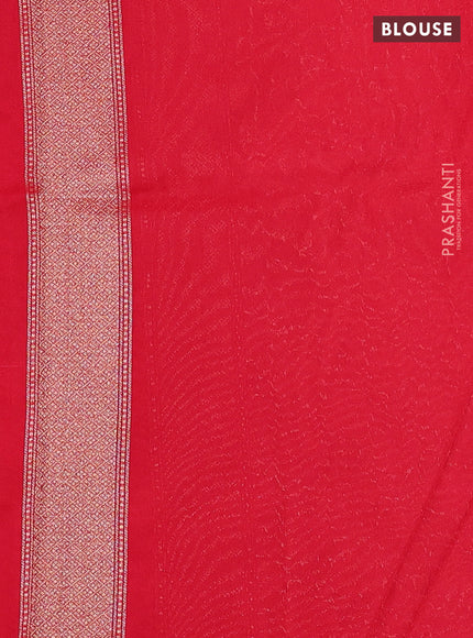 Banarasi semi silk saree red with allover thread & zari weaves and woven border