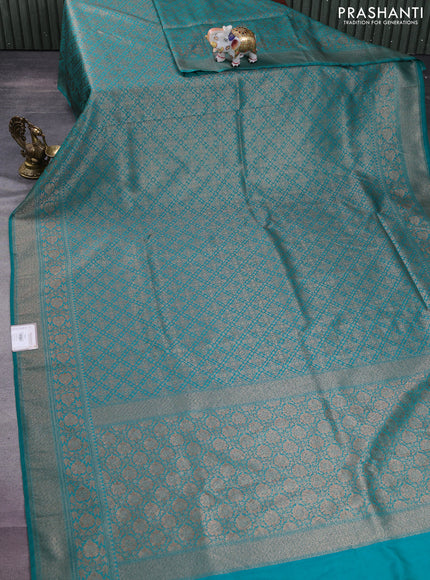 Banarasi semi silk saree teal green with allover thread & zari weaves and woven border