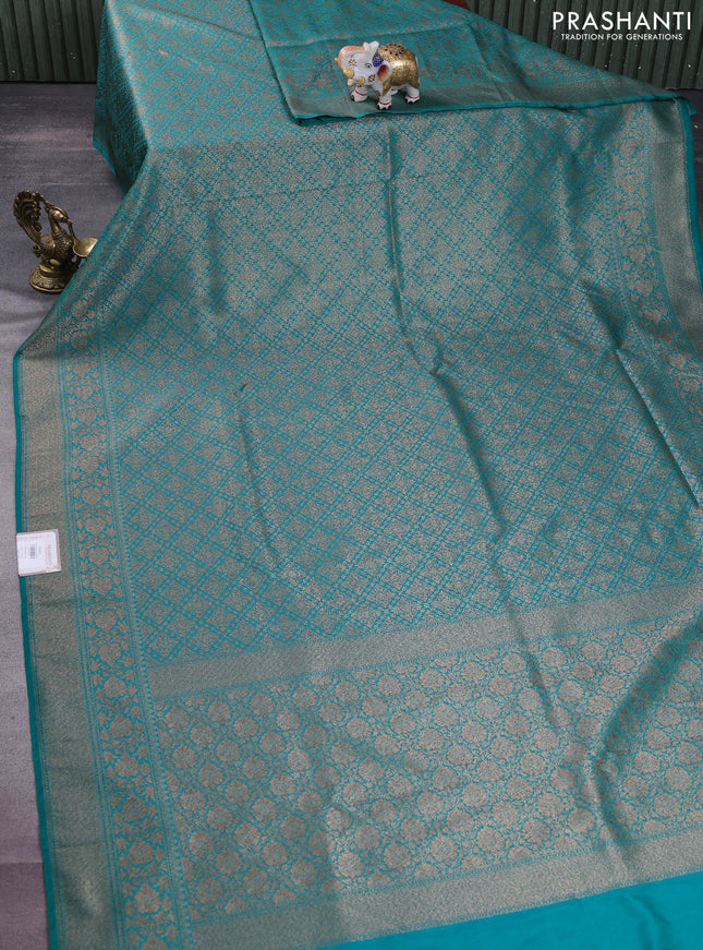 Banarasi semi silk saree teal green with allover thread & zari weaves and woven border