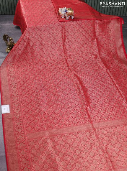 Banarasi semi silk saree red with allover thread & zari weaves and woven border