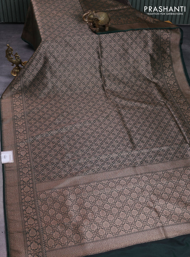 Banarasi semi silk saree dark green with allover thread & zari weaves and woven border