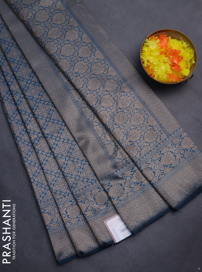 Banarasi semi silk saree cs blue with allover thread & zari weaves and woven border