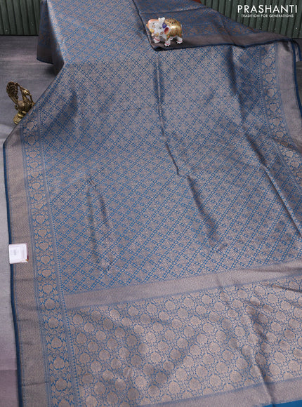 Banarasi semi silk saree cs blue with allover thread & zari weaves and woven border