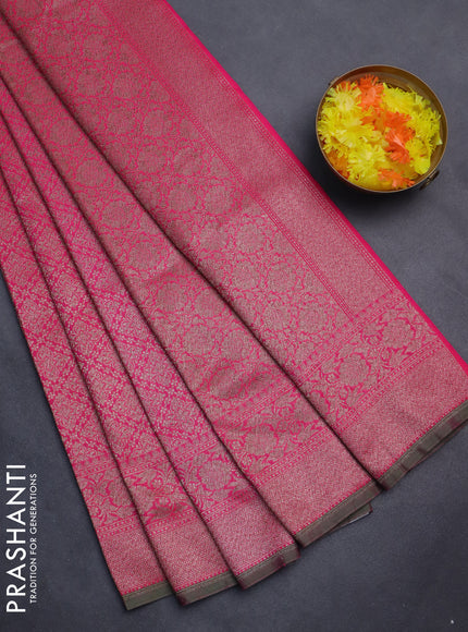 Banarasi semi silk saree pink and green with allover thread & zari weaves and woven border