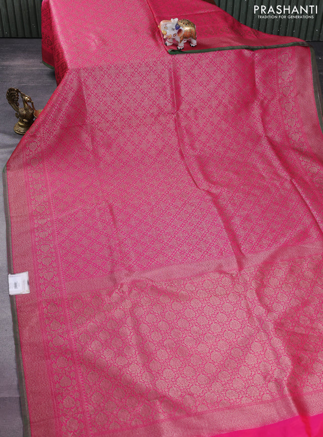 Banarasi semi silk saree pink and green with allover thread & zari weaves and woven border