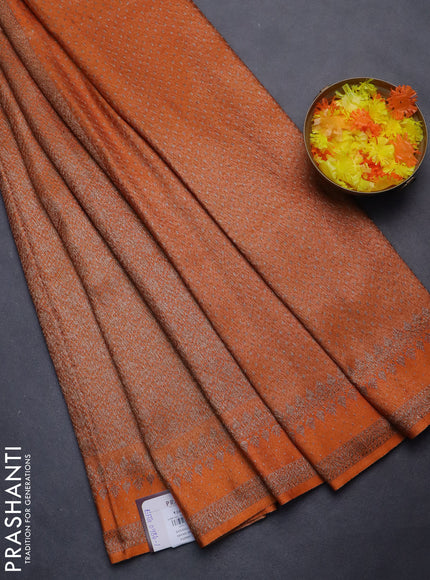 Banarasi semi silk saree orange with allover thread & zari weaves and woven border