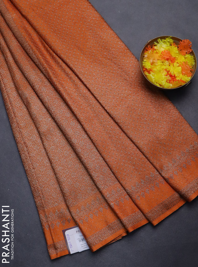 Banarasi semi silk saree orange with allover thread & zari weaves and woven border