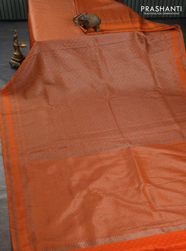 Banarasi semi silk saree orange with allover thread & zari weaves and woven border