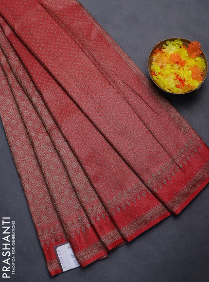 Banarasi semi silk saree red with allover thread & zari weaves and woven border