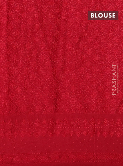 Banarasi semi silk saree red with allover thread & zari weaves and woven border