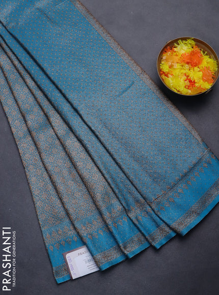 Banarasi semi silk saree teal blue with allover thread & zari weaves and woven border
