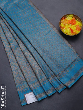 Banarasi semi silk saree teal blue with allover thread & zari weaves and woven border