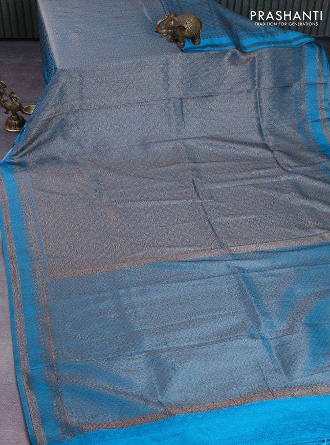 Banarasi semi silk saree teal blue with allover thread & zari weaves and woven border