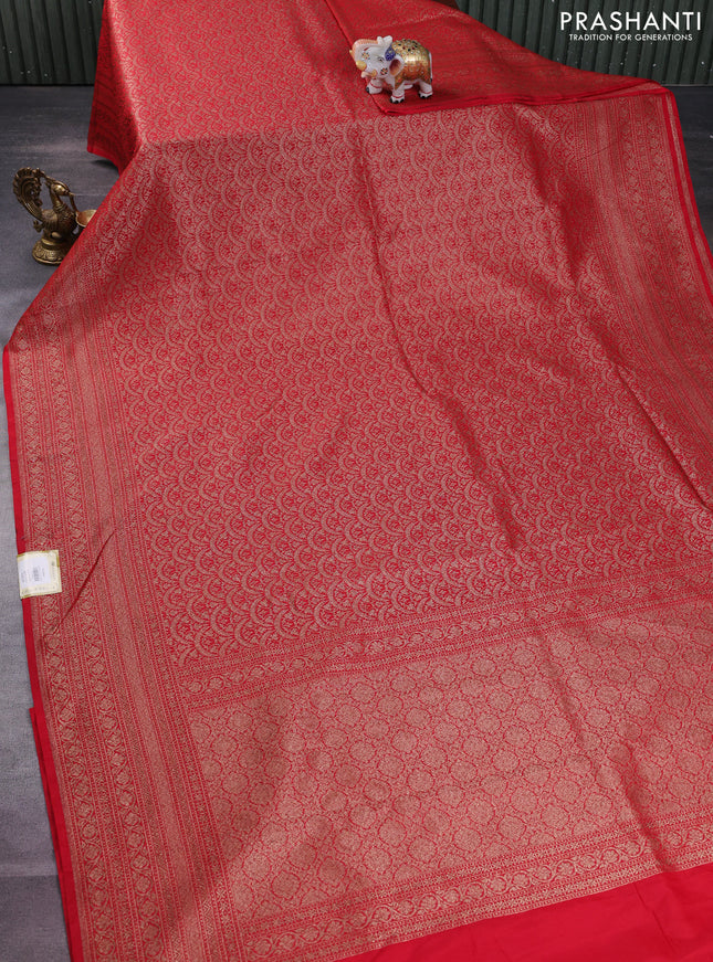 Banarasi semi silk saree red with allover thread & zari weaves and woven border