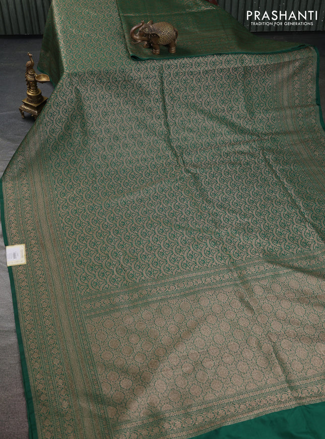 Banarasi semi silk saree green with allover thread & zari weaves and woven border