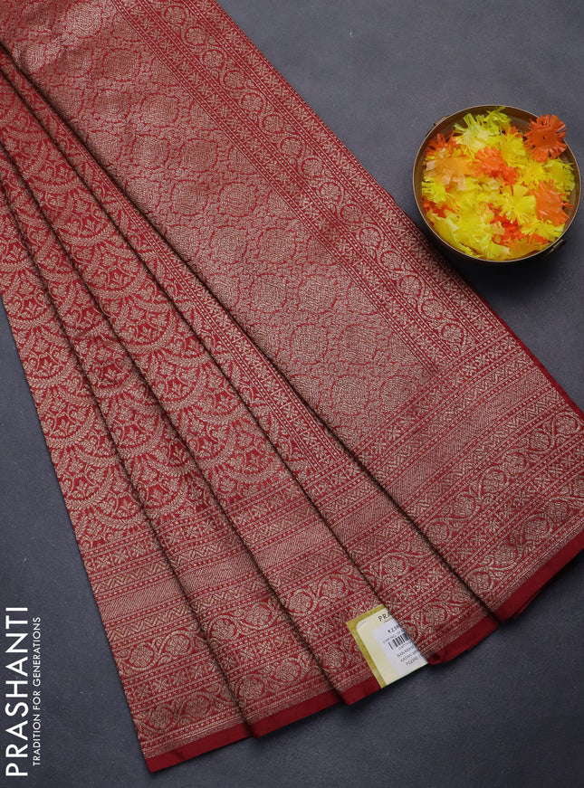 Banarasi semi silk saree maroon with allover thread & zari weaves and woven border